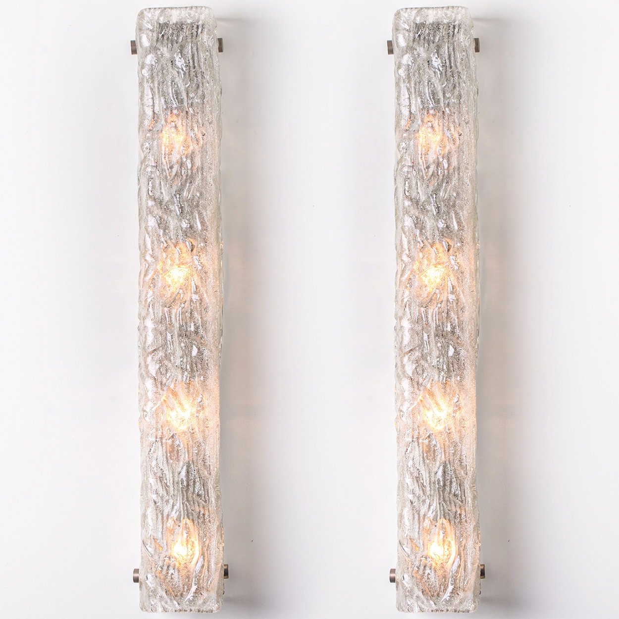1 of the 2 Tube Textured Glass and Chrome Wall Lights by Kaiser Leuchten, 1970s