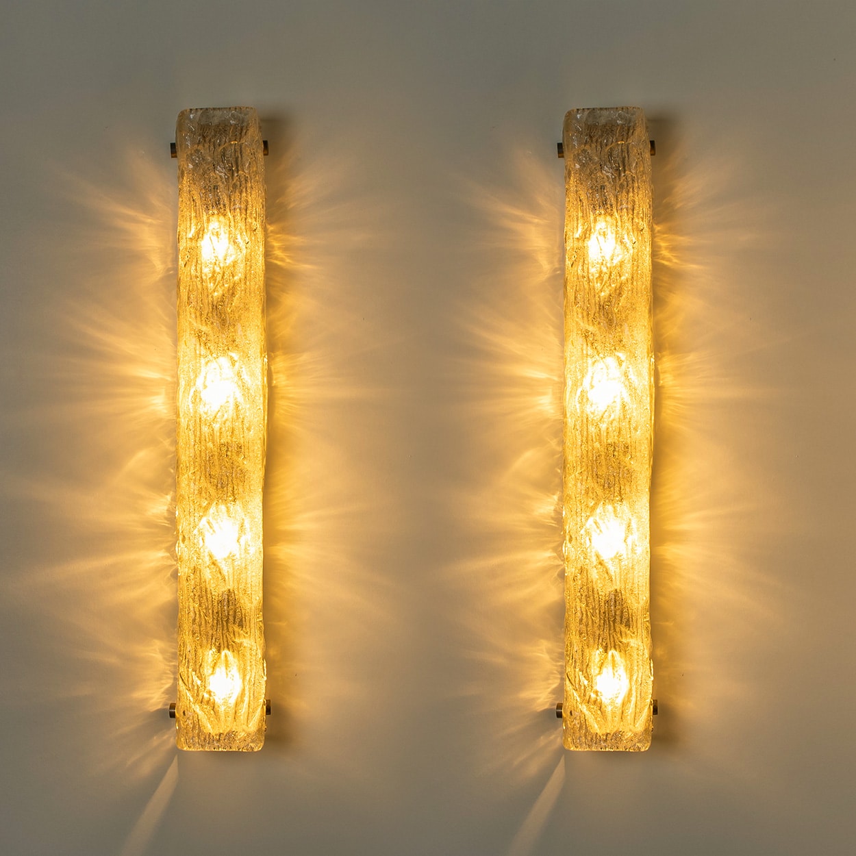 1 of the 2 Tube Textured Glass and Chrome Wall Lights by Kaiser Leuchten, 1970s