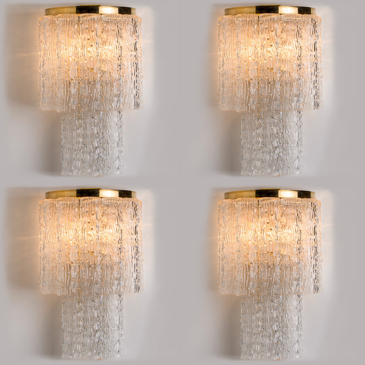 Beautiful Wall Lights with 10 Frozen Glass Tubes by Toni Zuccheri for Mazzega