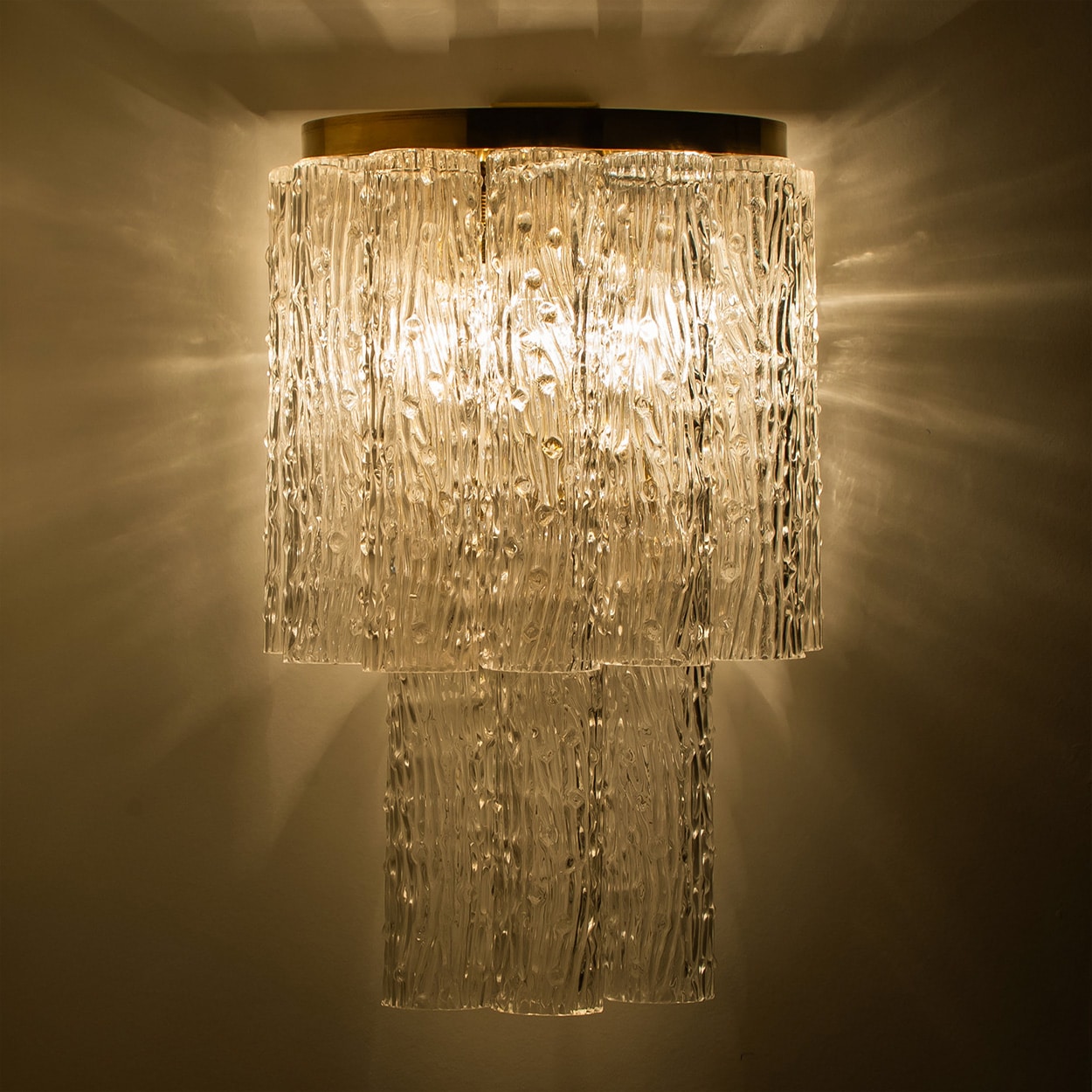 Beautiful Wall Lights with 10 Frozen Glass Tubes by Toni Zuccheri for Mazzega
