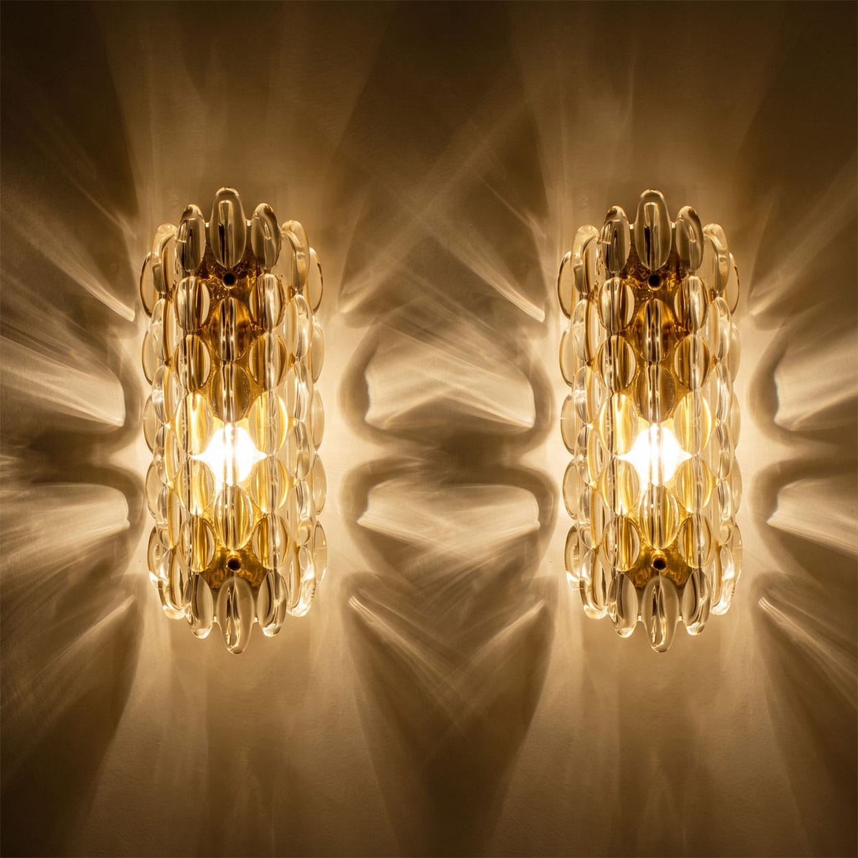 Pair of Brass Wall Lights by Fagerlund for Orrefors, 1960