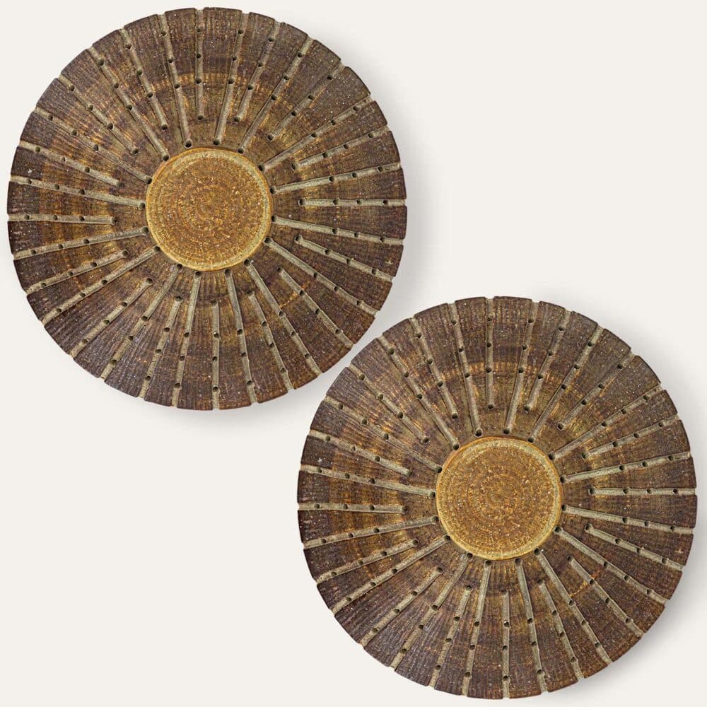 1 of the 2 Ceramic Round Wall Lights Holes in the style of Axella, Denmark 1970