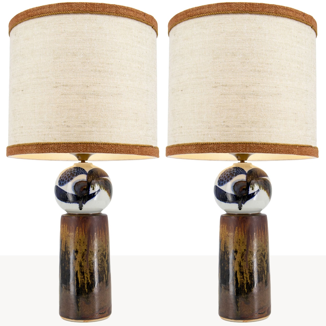 1 of the 2 Sculptural Ceramic Lamp by Rorstrand Ateljé, Lampshade by R. Houben
