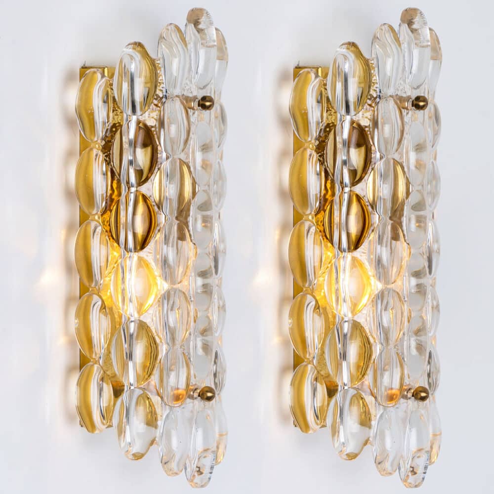 Pair of Brass Wall Lights by Fagerlund for Orrefors, 1960