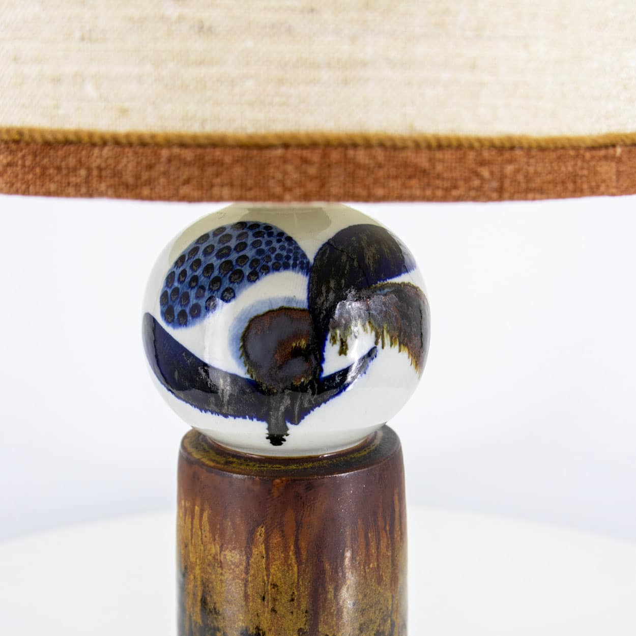 1 of the 2 Sculptural Ceramic Lamp by Rorstrand Ateljé, Lampshade by R. Houben