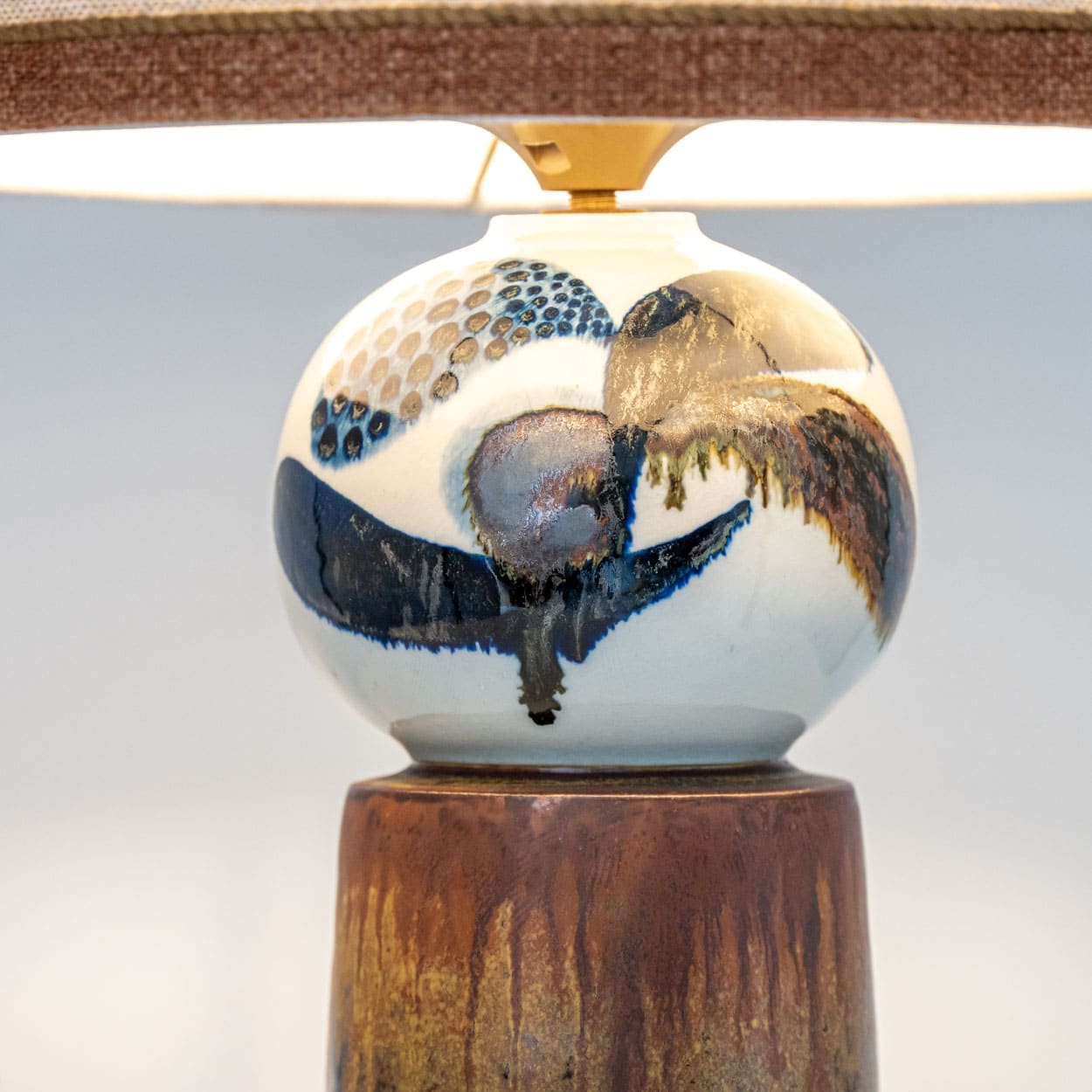 1 of the 2 Sculptural Ceramic Lamp by Rorstrand Ateljé, Lampshade by R. Houben