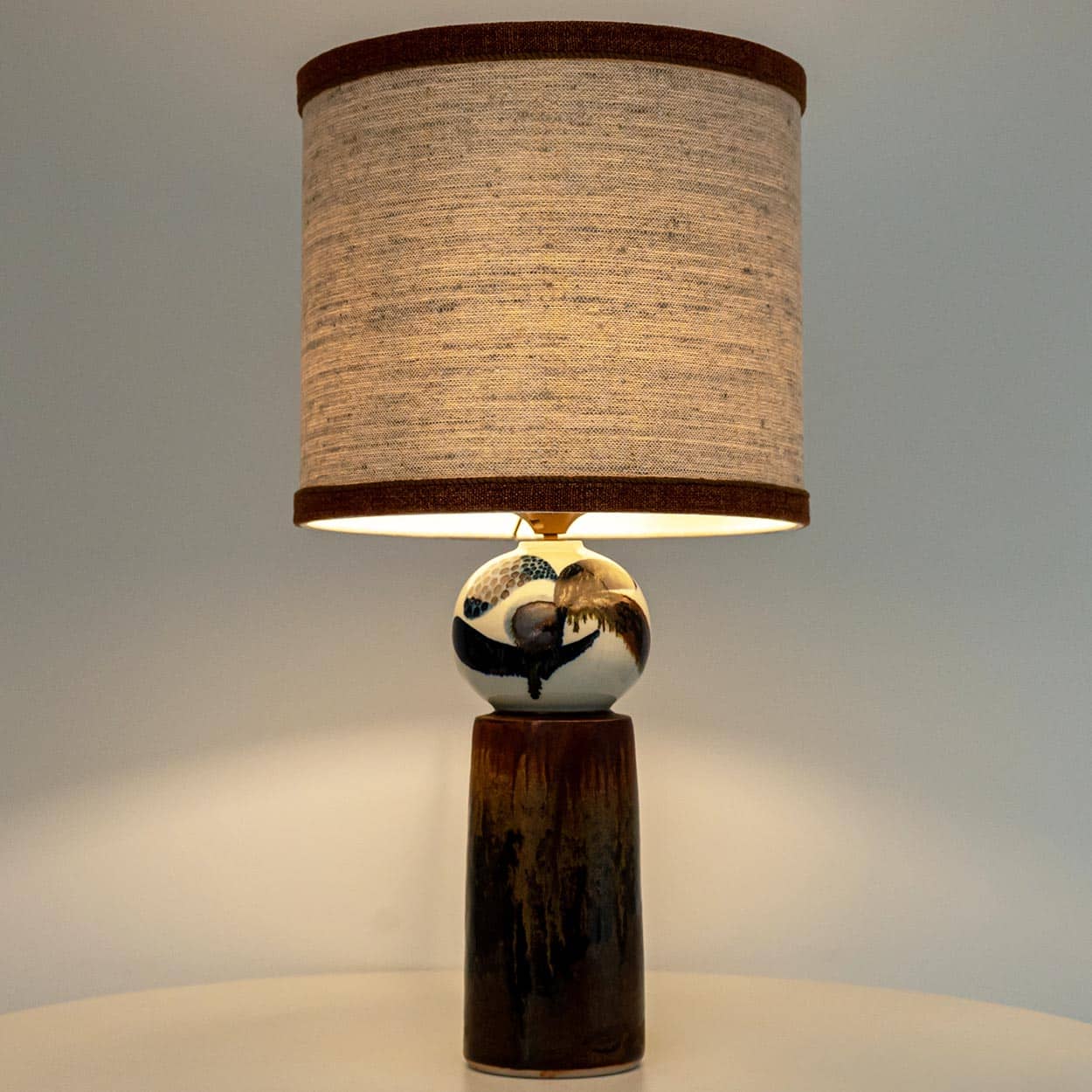 1 of the 2 Sculptural Ceramic Lamp by Rorstrand Ateljé, Lampshade by R. Houben