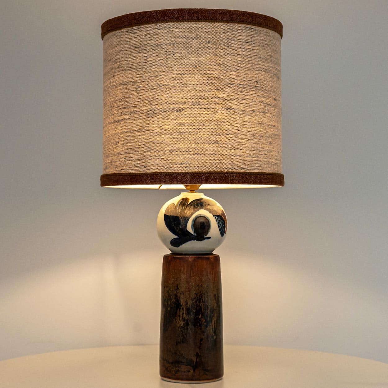 1 of the 2 Sculptural Ceramic Lamp by Rorstrand Ateljé, Lampshade by R. Houben