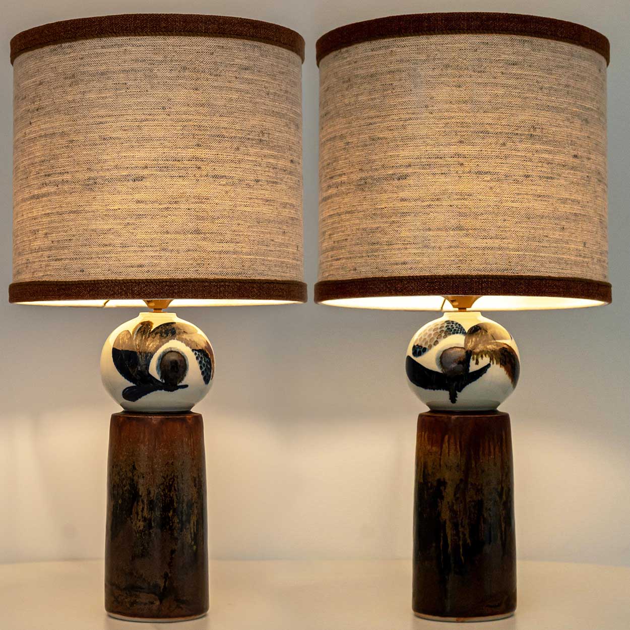 1 of the 2 Sculptural Ceramic Lamp by Rorstrand Ateljé, Lampshade by R. Houben