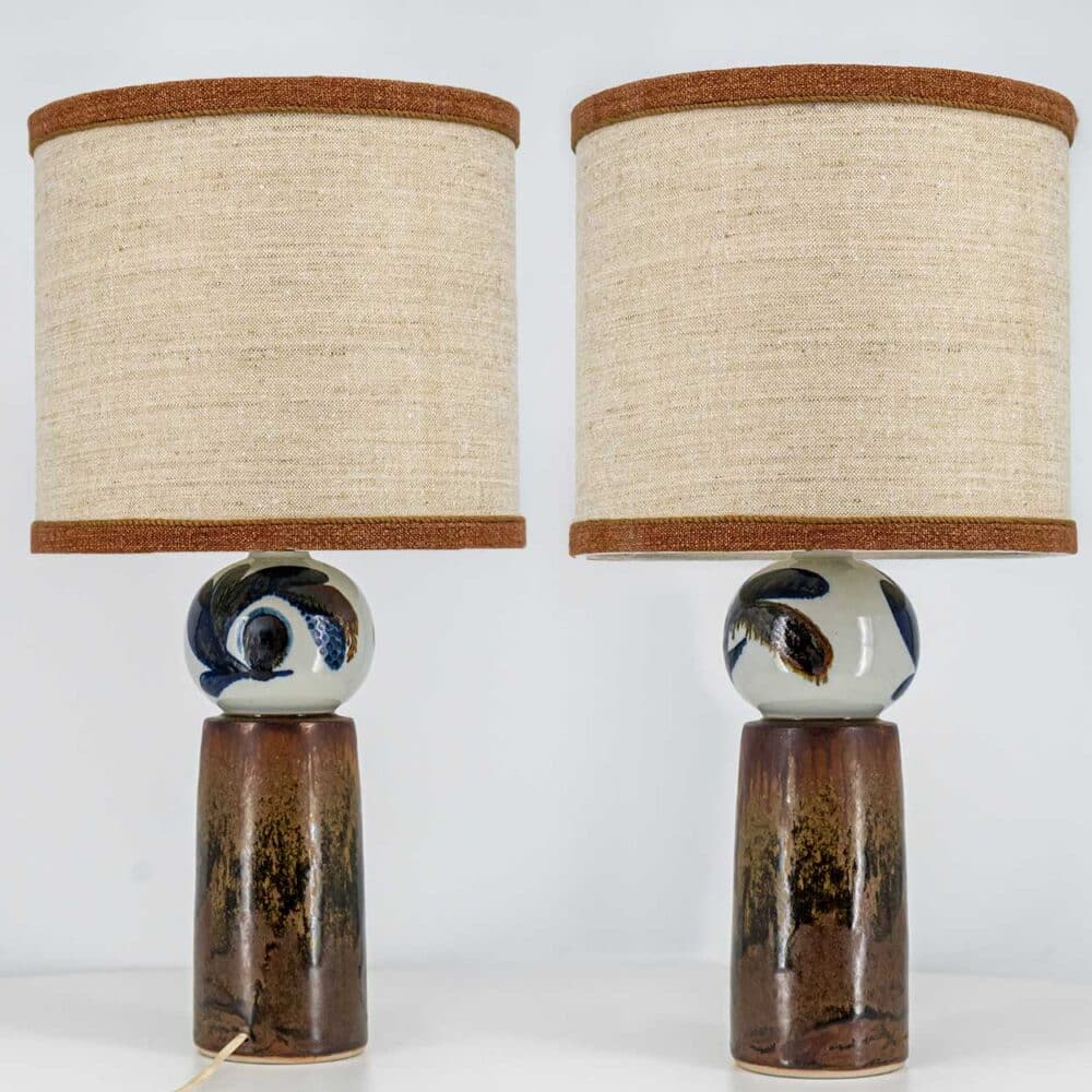 1 of the 2 Sculptural Ceramic Lamp by Rorstrand Ateljé, Lampshade by R. Houben