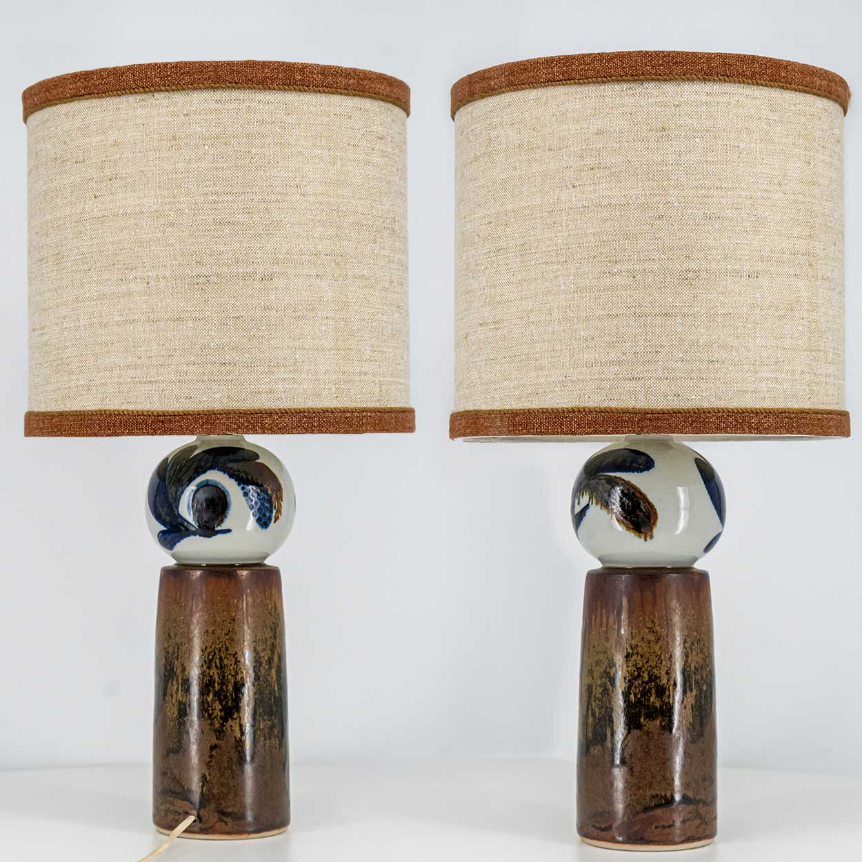 1 of the 2 Sculptural Ceramic Lamp by Rorstrand Ateljé, Lampshade by R. Houben