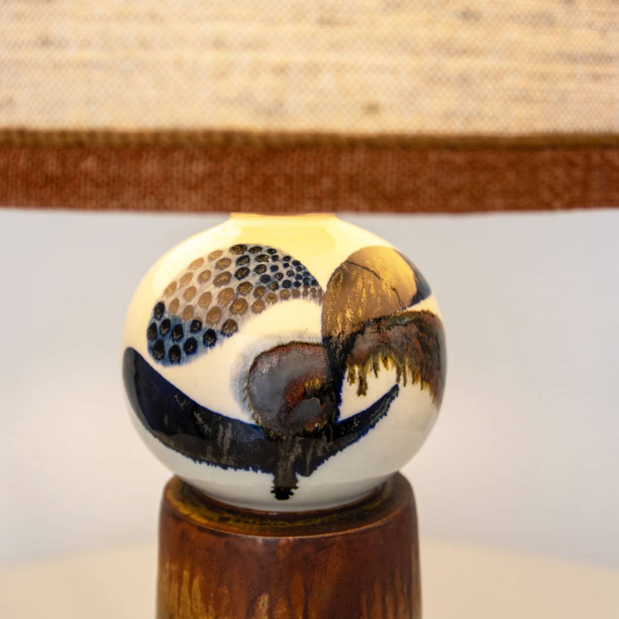 1 of the 2 Sculptural Ceramic Lamp by Rorstrand Ateljé, Lampshade by R. Houben