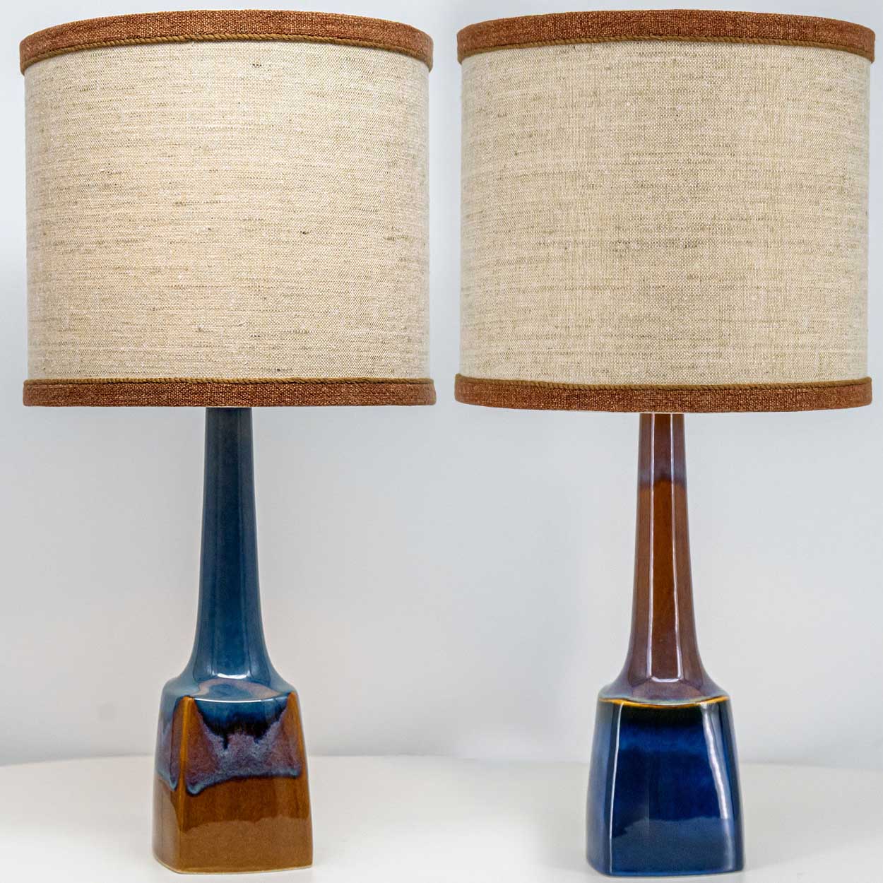 1 of the 2 Ceramic Table Lamps by Søholm, Custom Made Shades by R. Houben