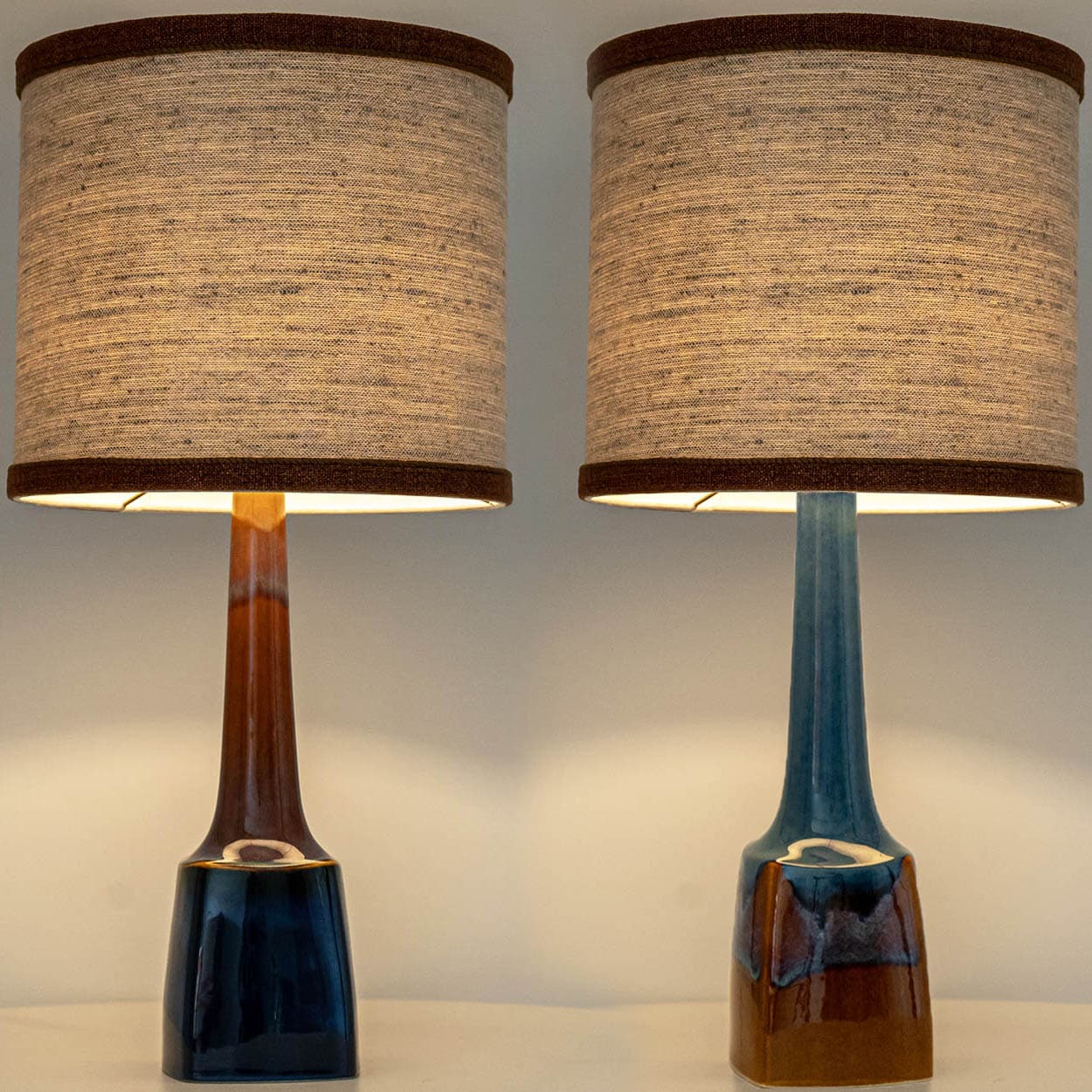 1 of the 2 Ceramic Table Lamps by Søholm, Custom Made Shades by R. Houben