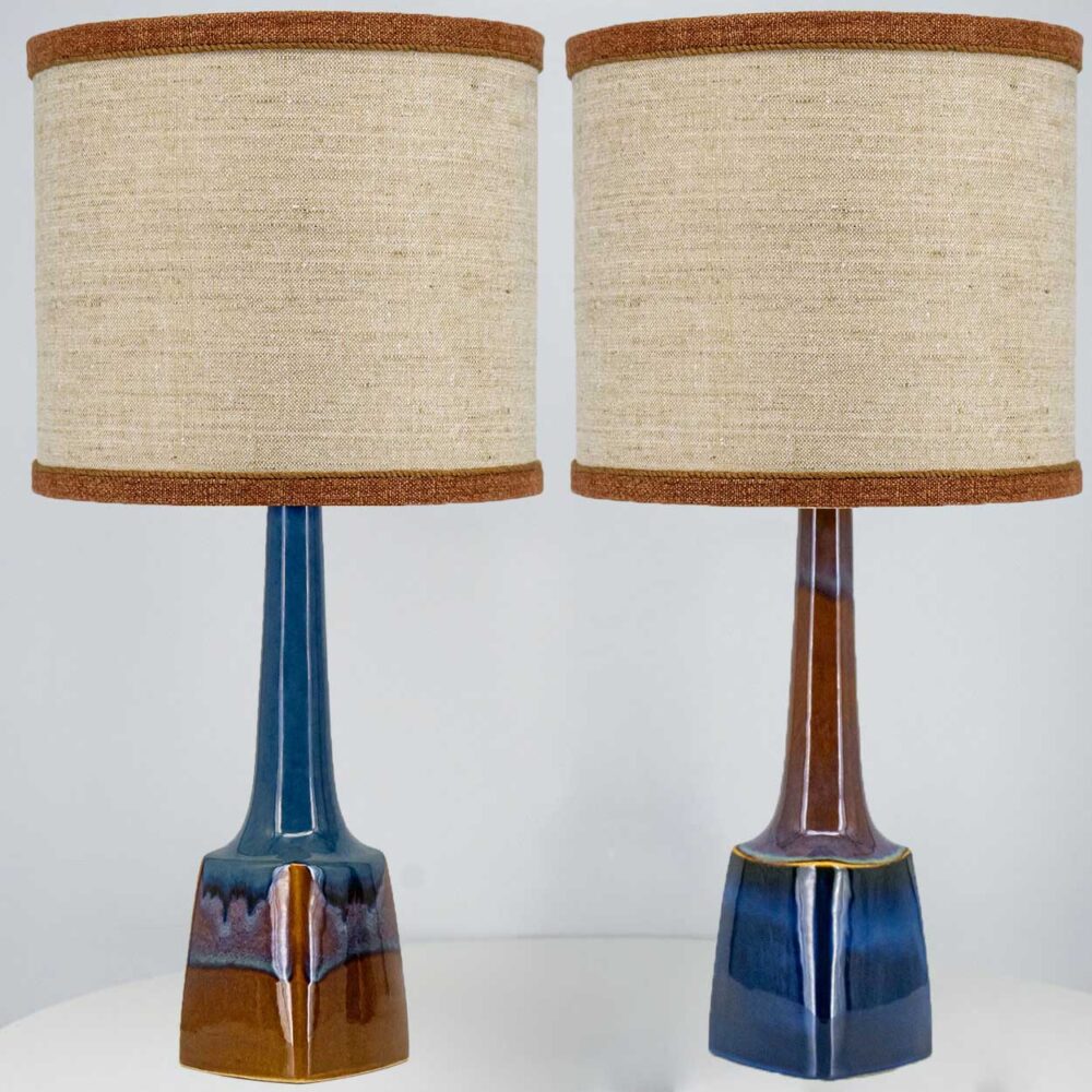 1 of the 2 Ceramic Table Lamps by Søholm, Custom Made Shades by R. Houben