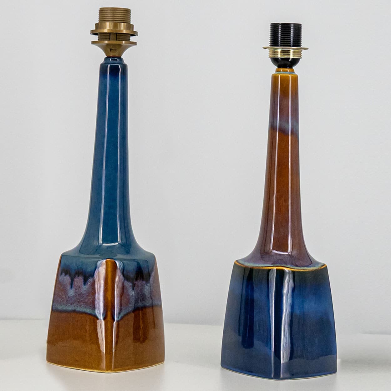 1 of the 2 Ceramic Table Lamps by Søholm, Custom Made Shades by R. Houben