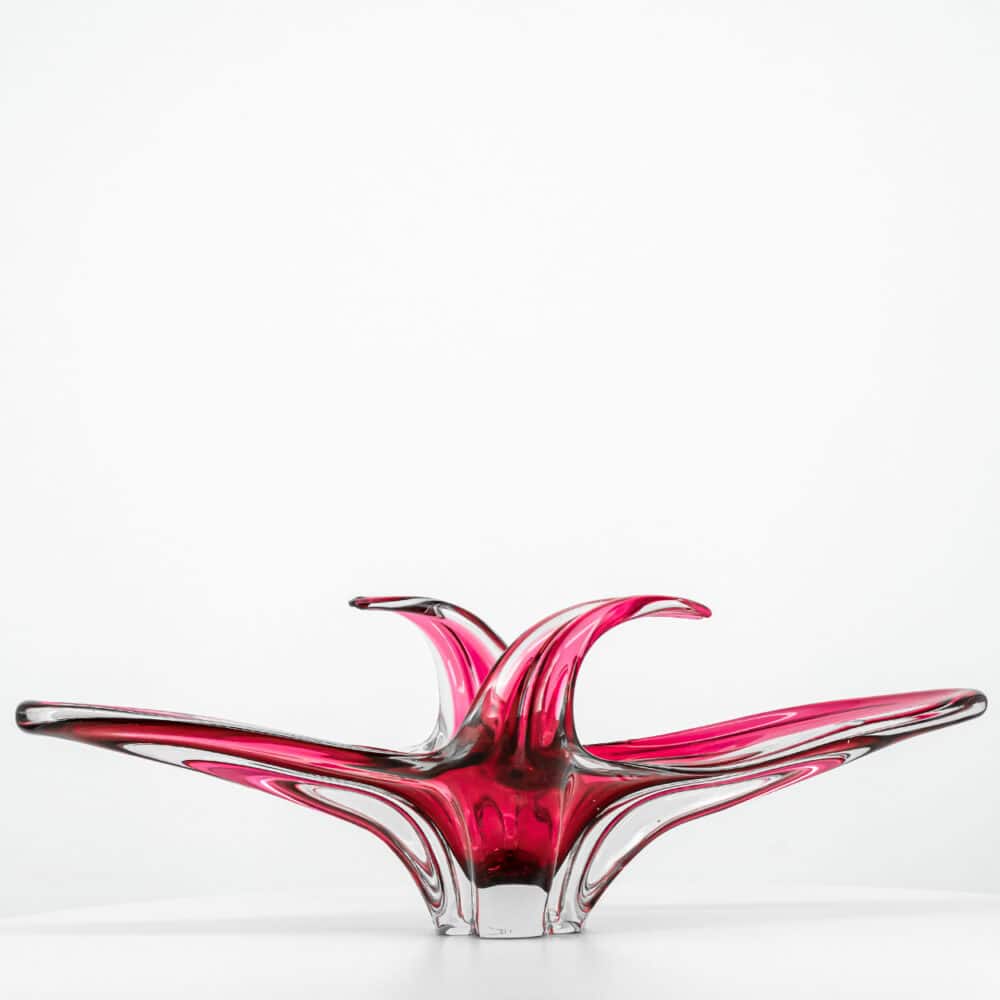Val Saint Lambert Organic Vibrant Pink Glass Bowl, Belgium 1980s