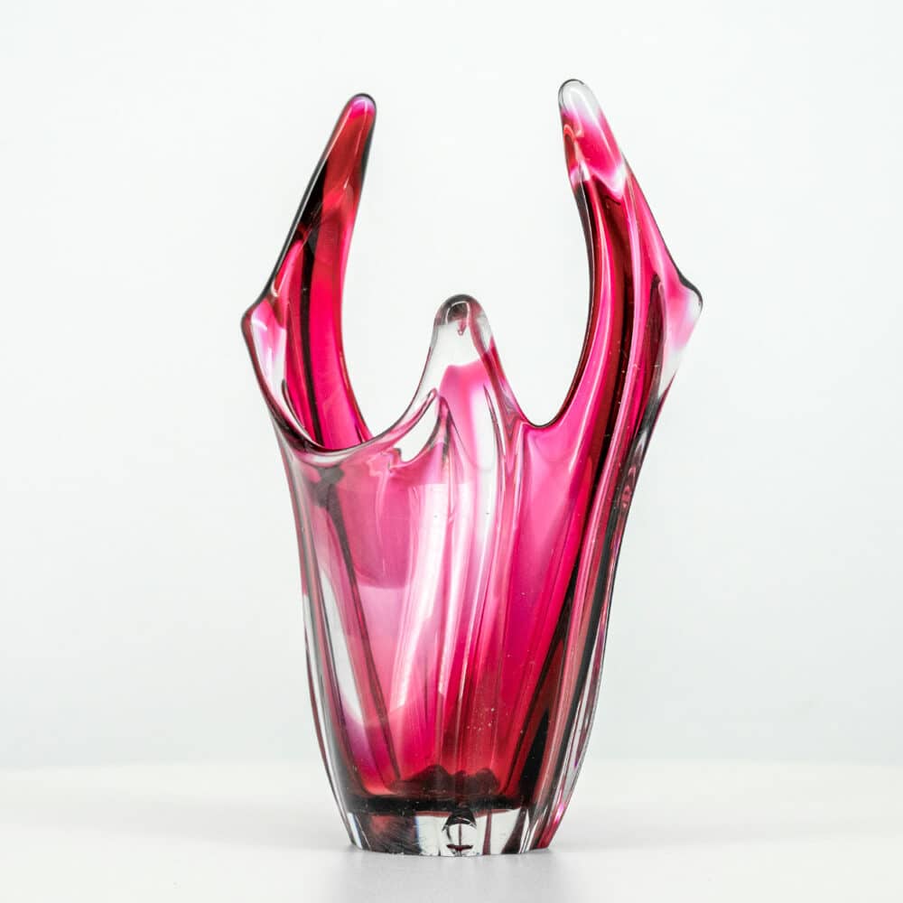 Val Saint Lambert Organic Vibrant Pink Glass Vase, Belgium 1980s