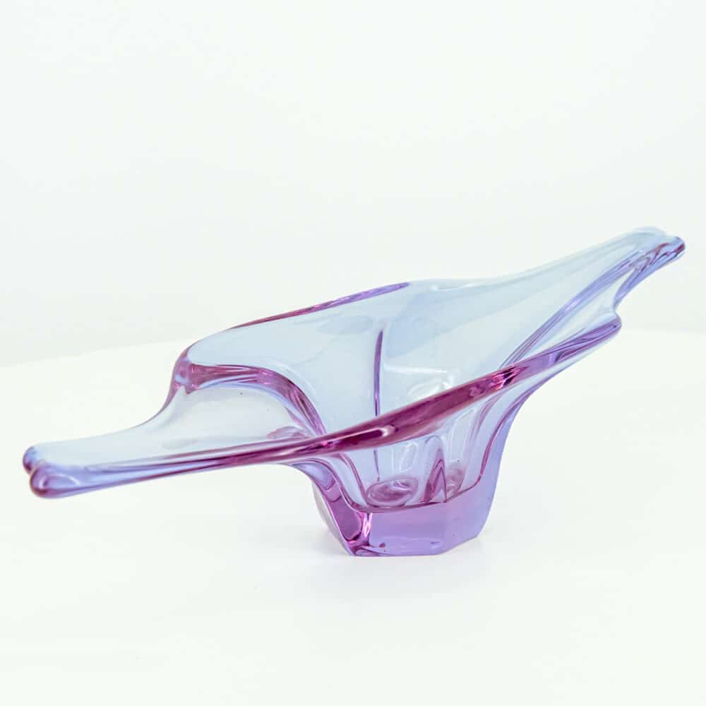 Val Saint Lambert Organic Opal Blue and Lilac Glass Bowl, Belgium 1980s
