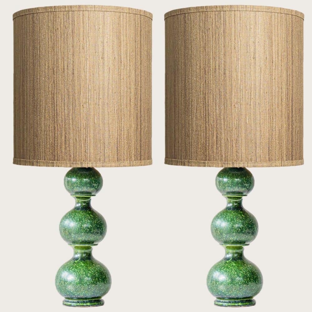 1 of the 2 Kaiser Green Curved Ceramic Lamp, Custom Lampshades by R. Houben
