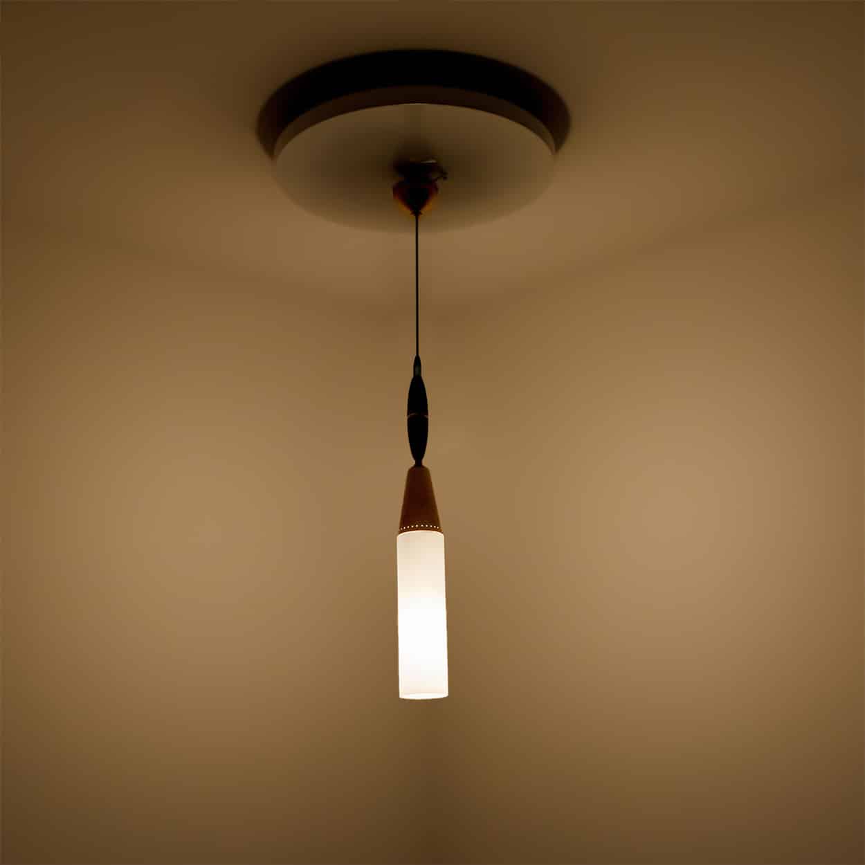 Stilnovo Milkglass and Brass Pendant, Italy, 1960s