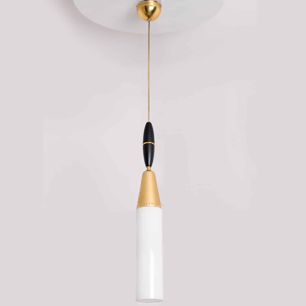 Stilnovo Milkglass and Brass Pendant, Italy, 1960s