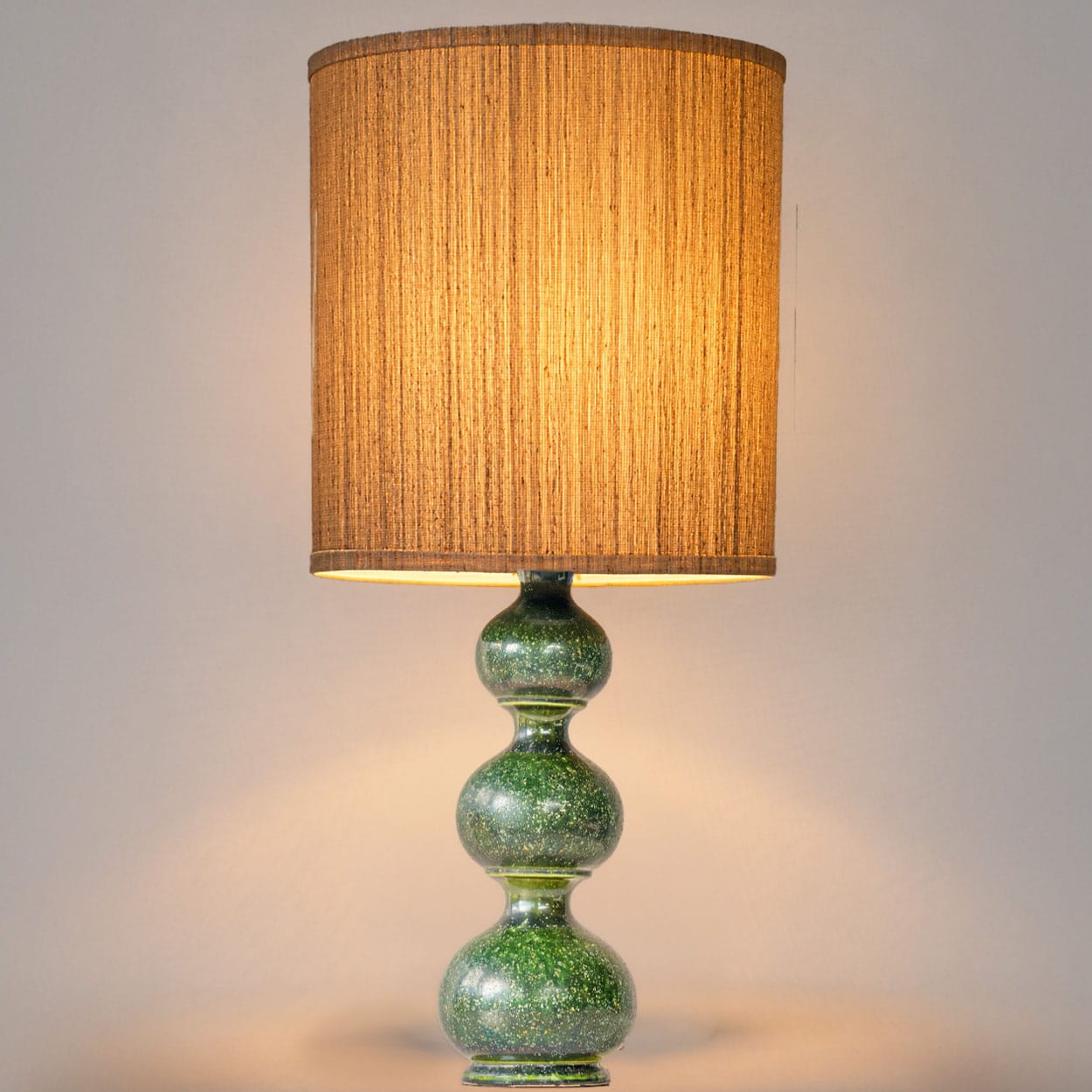 1 of the 2 Kaiser Green Curved Ceramic Lamp, Custom Lampshades by R. Houben