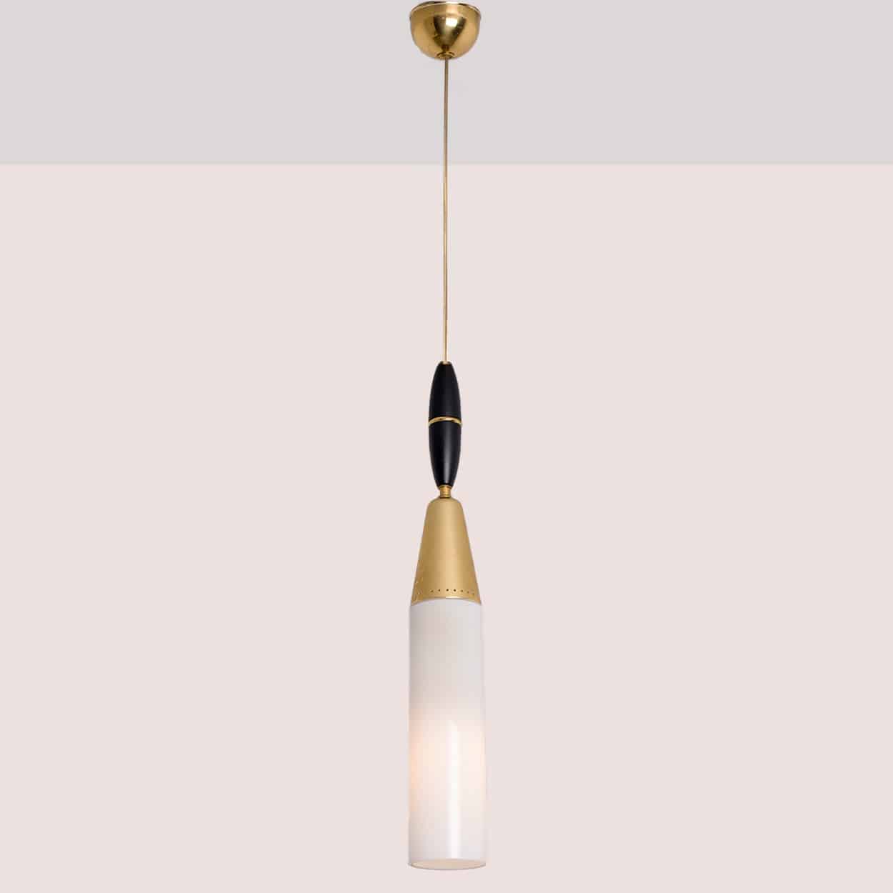 Stilnovo Milkglass and Brass Pendant, Italy, 1960s
