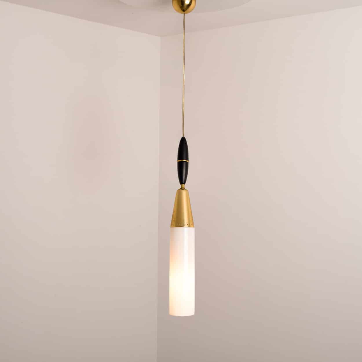 Stilnovo Milkglass and Brass Pendant, Italy, 1960s