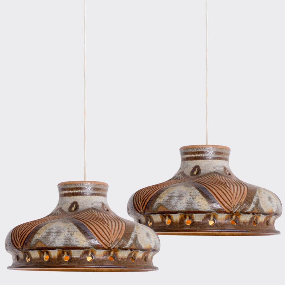 1 of the 2 Axella Ceramic Cone Brown Beige Pendant Lights, Denmark, 1970