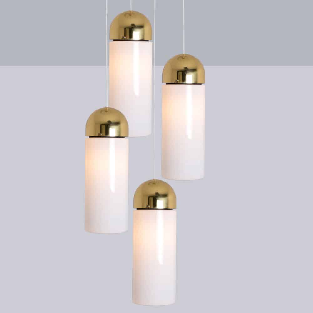 Several Large Brass & Opal Glass Pendants by Glashütte Limburg, 1980s