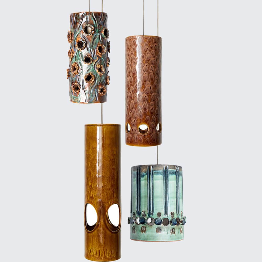 Set of 4 Ceramic Pendant lights, Vintage and Contemporary Curated