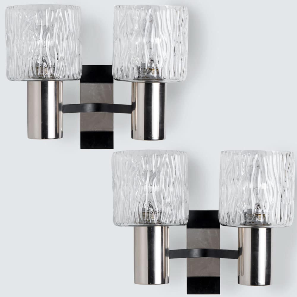 1 of the 2 Double Wall Light Fixtures Textured Glass and Chrome, Hillebrand