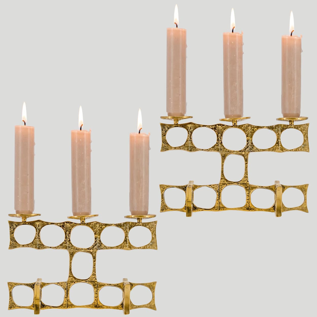 1 of the 2 Heinz Goll 3 Armed Brass Candleholders, Austria 1970 - Image 1