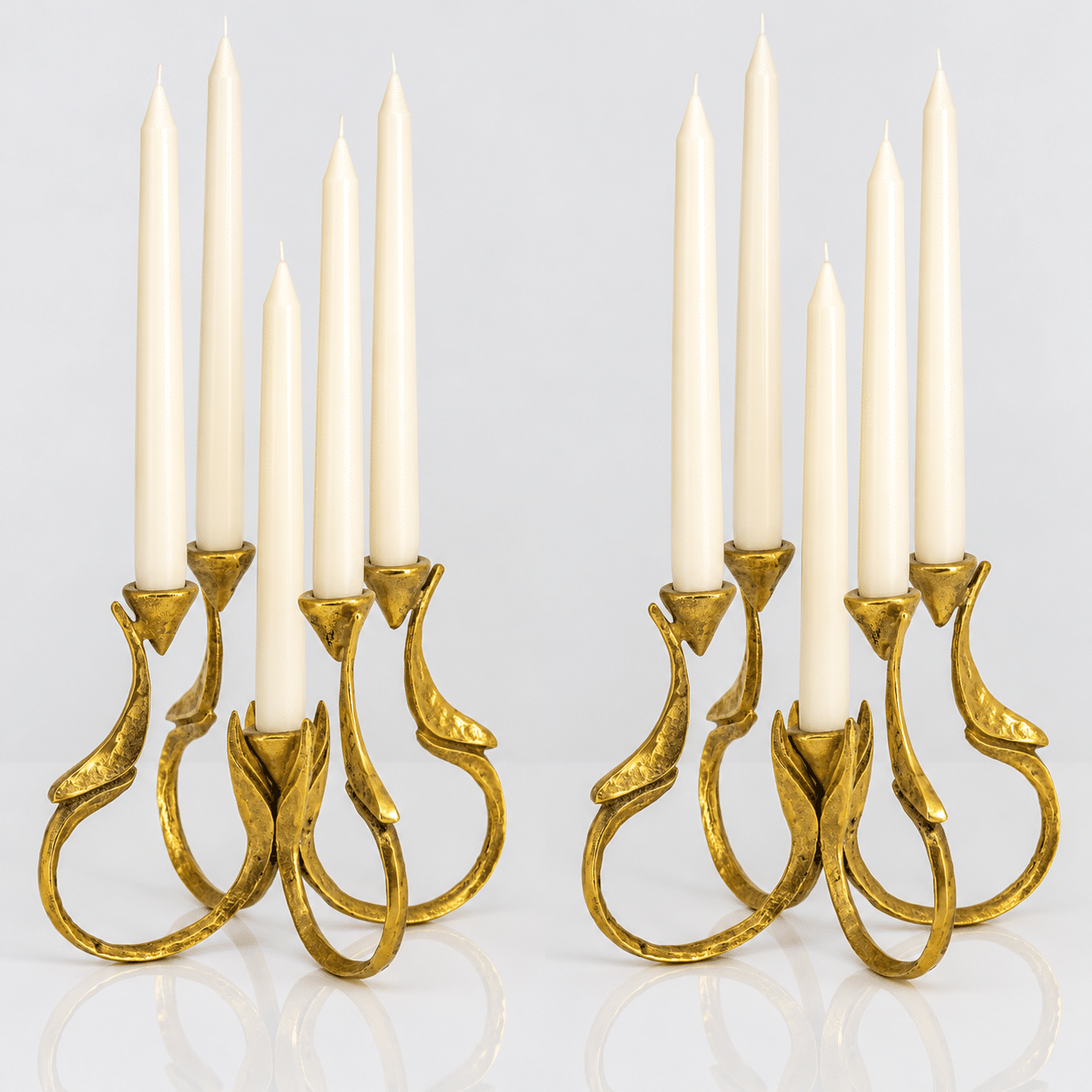 1 of the 2 Harjes Solid 5 Arm Candlelabra Brass, Germany 1960 - Image 1