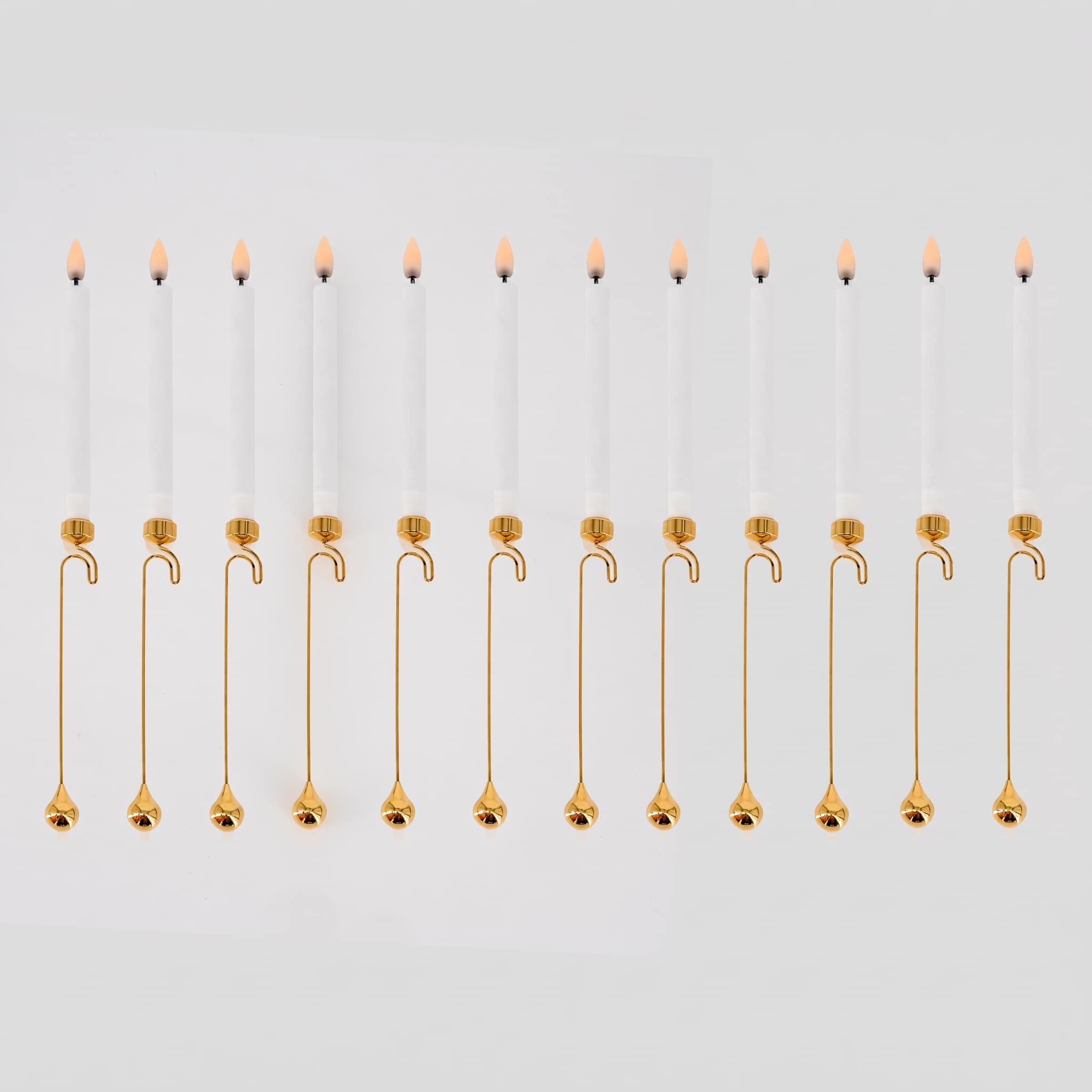 Several 24-Carat Plated Christmas Candle Holders incl LED Candle, Denmark 1960 - Image 5