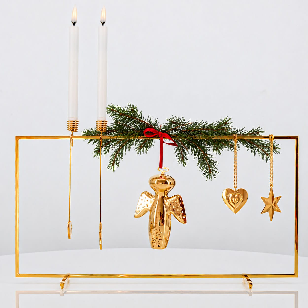 Complete 18 kr. Christmas Display, Stainless Steel, With 5 Ornaments inl. LED Candles - Image 1