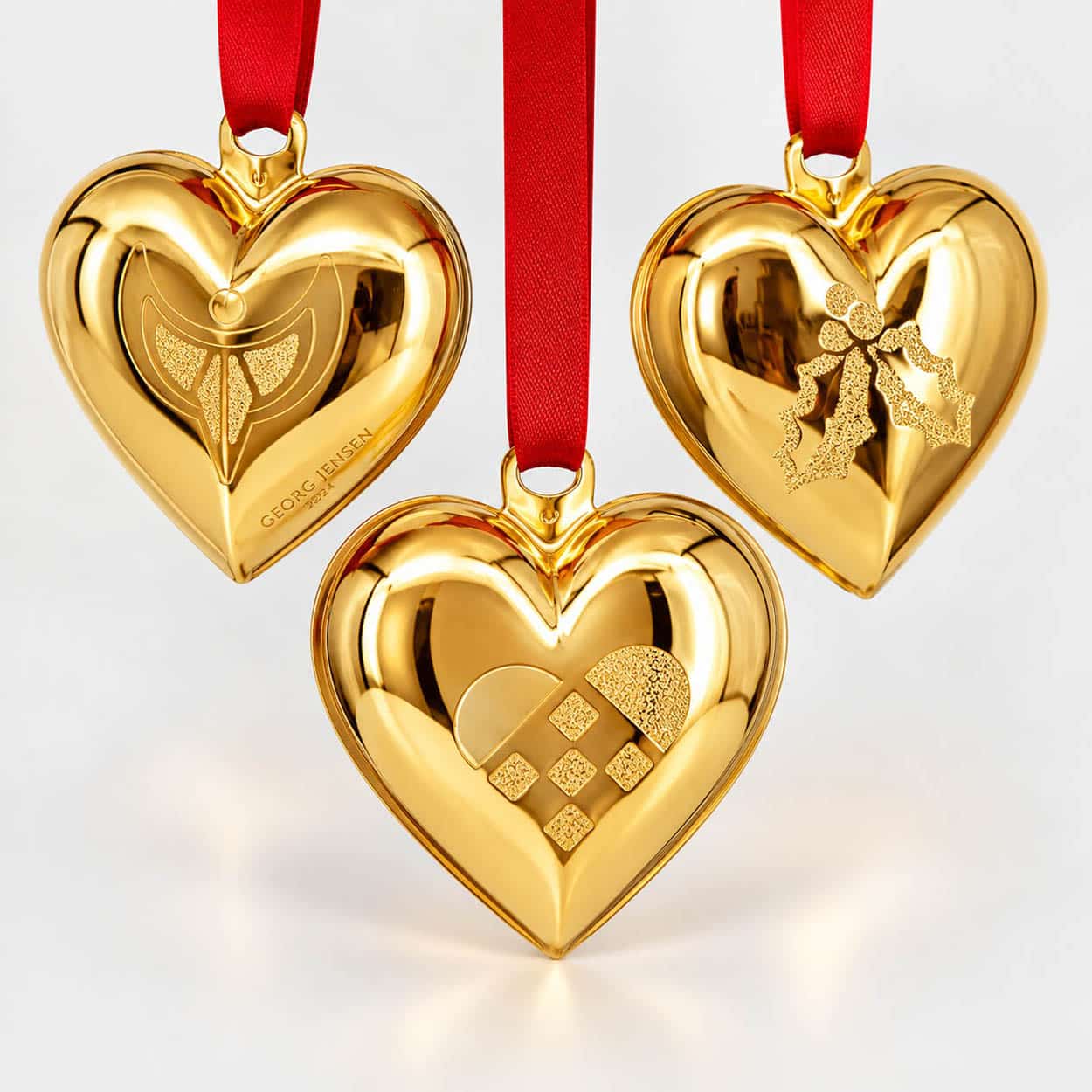 Set of Six 18K Gold-Plated Christmas Heart Ornaments by Georg Jensen, Denmark - Image 10