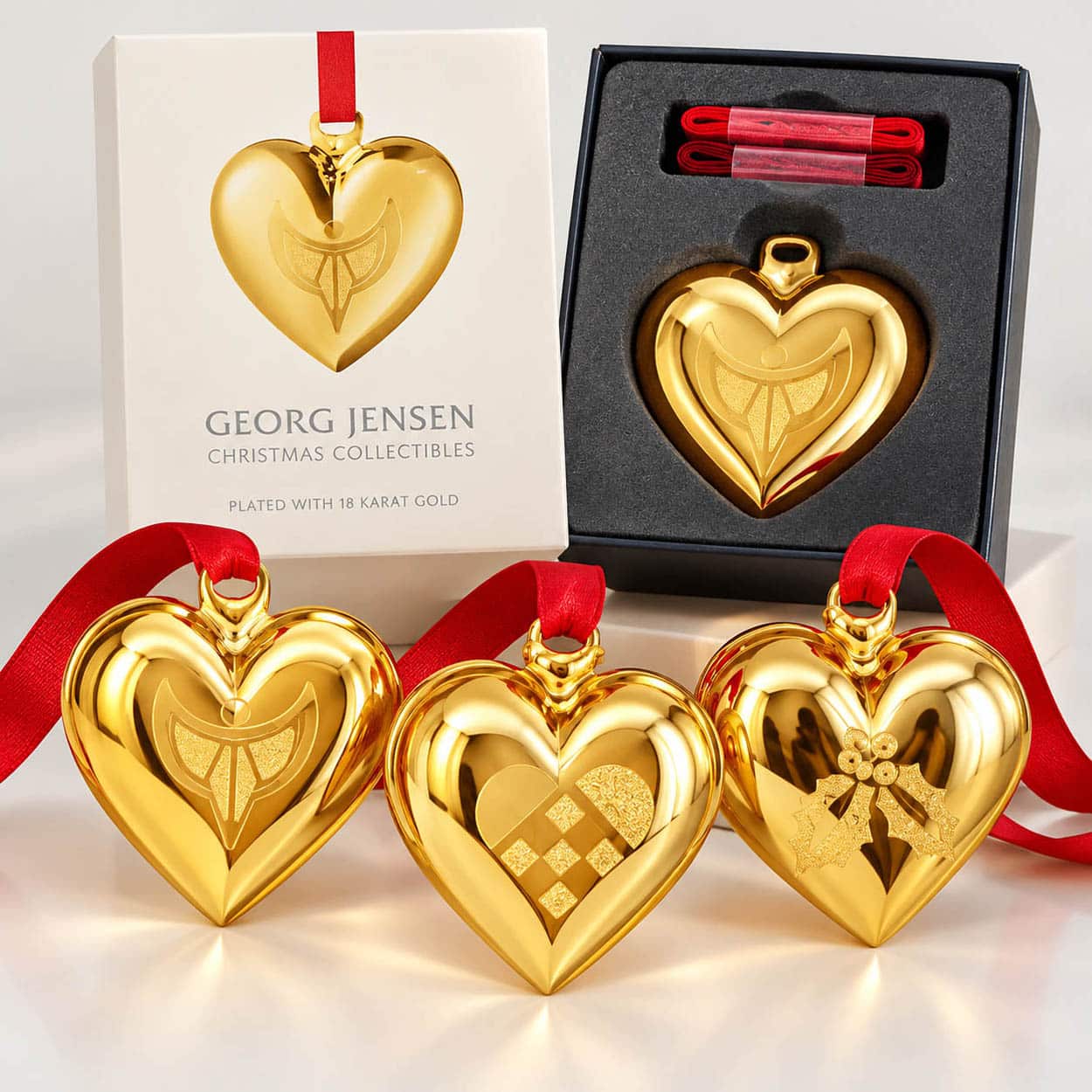 Set of Six 18K Gold-Plated Christmas Heart Ornaments by Georg Jensen, Denmark - Image 9