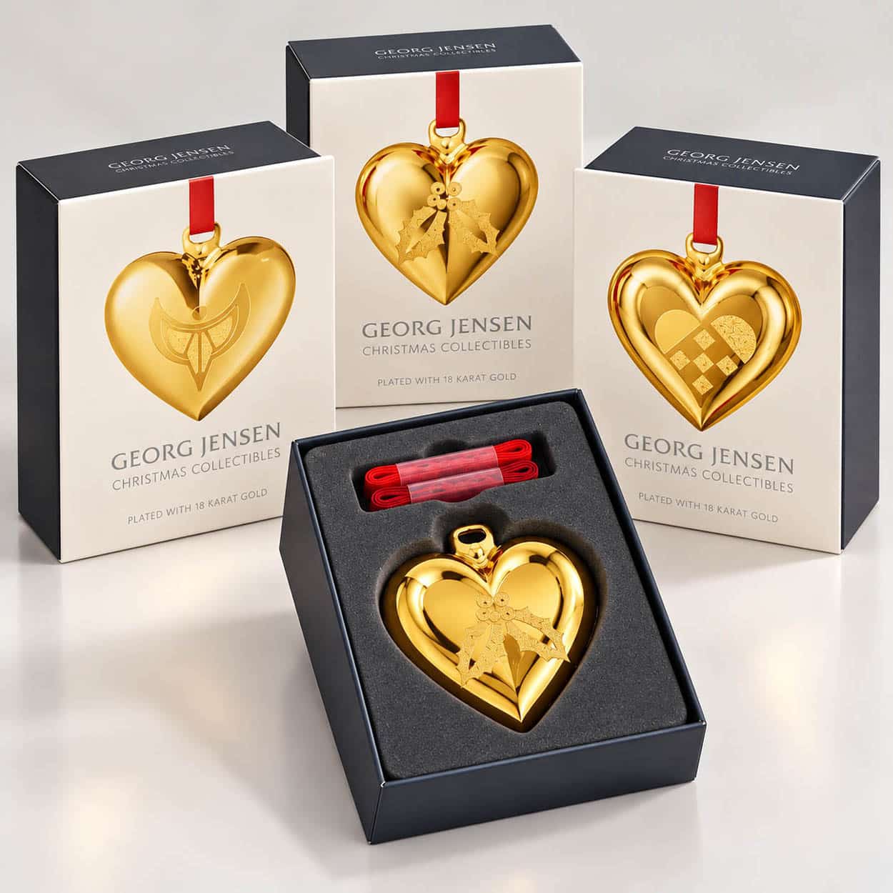 Set of Six 18K Gold-Plated Christmas Heart Ornaments by Georg Jensen, Denmark - Image 2