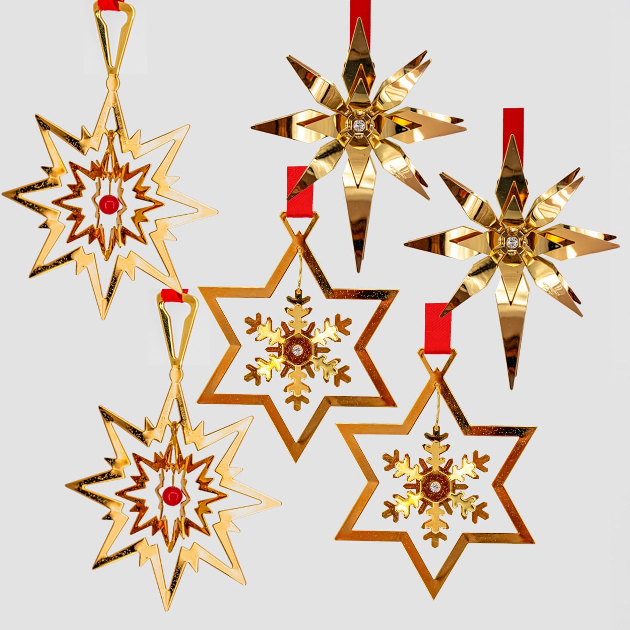 Set of Six 18K Gold-Plated Christmas Star Ornaments by Georg Jensen, Denmark - Image 1