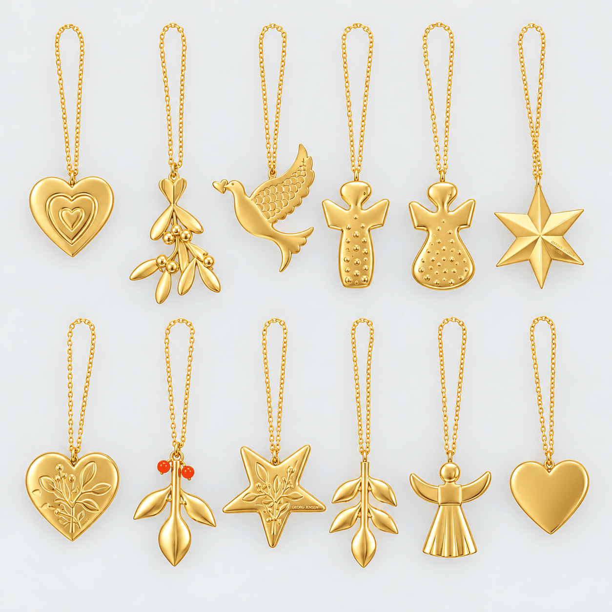 Set of 12 18K Gold-Plated Christmas Ornaments by Georg Jensen, Denmark - Image 1