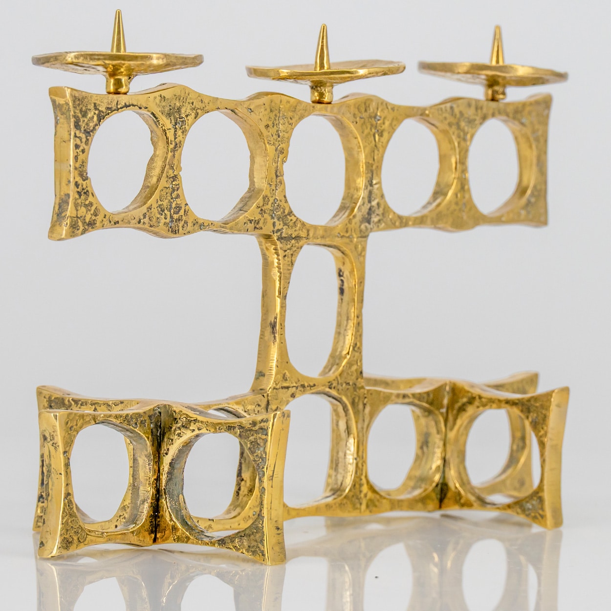 1 of the 2 Heinz Goll 3 Armed Brass Candleholders, Austria 1970 - Image 6