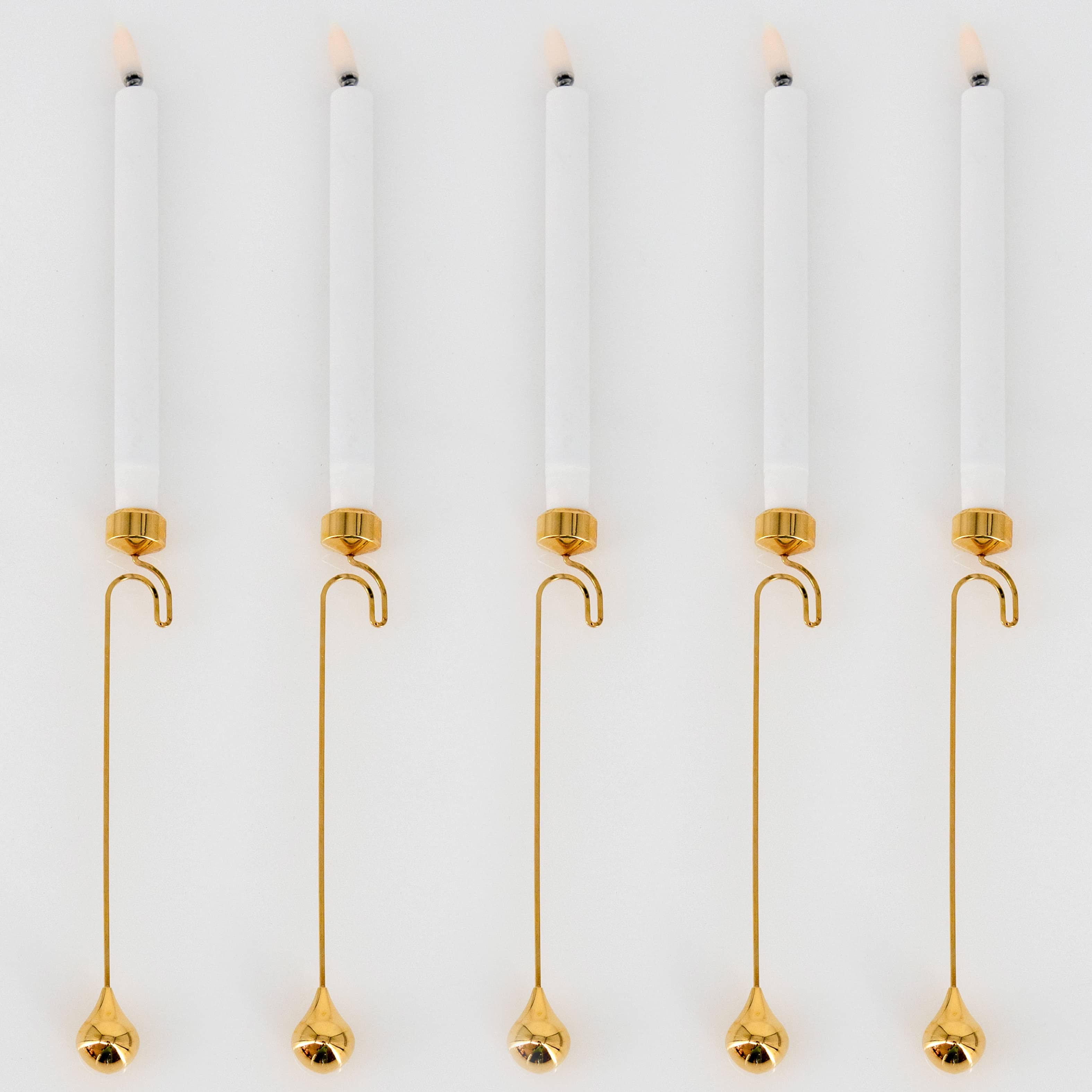 Several 24-Carat Plated Christmas Candle Holders incl LED Candle, Denmark 1960 - Image 8