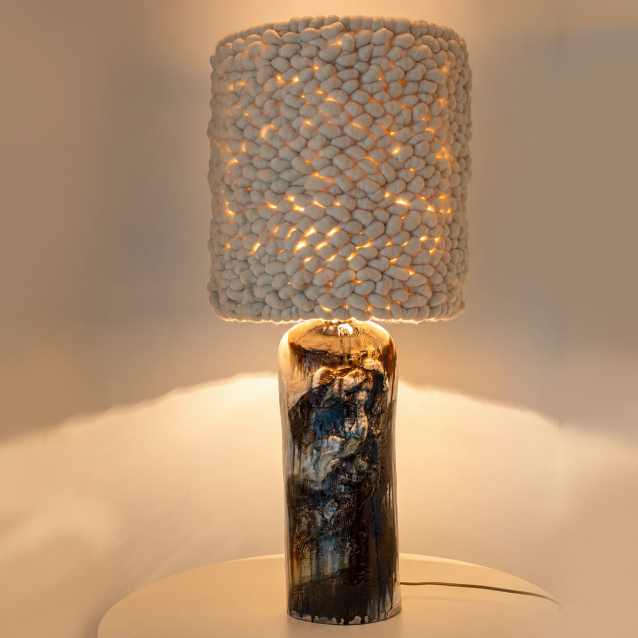 XXL Jeppe Hagedorn Ceramic Lamp, Custom Merino Wool Shade, Denmark 1960s - Image 2