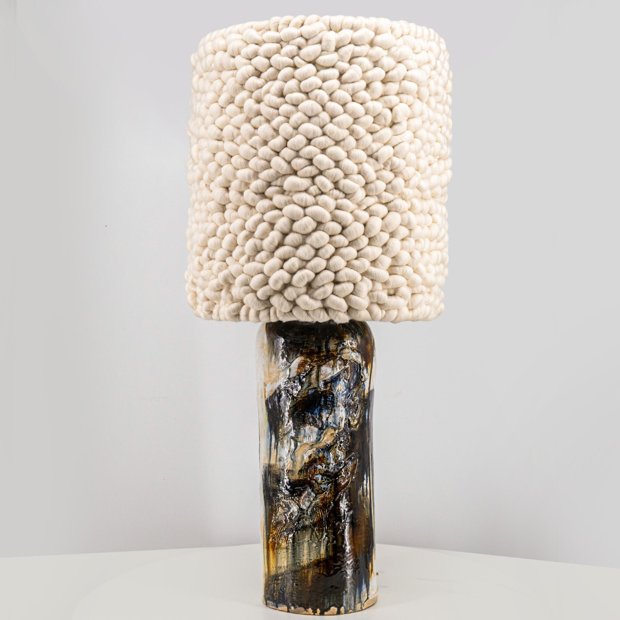 XXL Jeppe Hagedorn Ceramic Lamp, Custom Merino Wool Shade, Denmark 1960s - Image 1