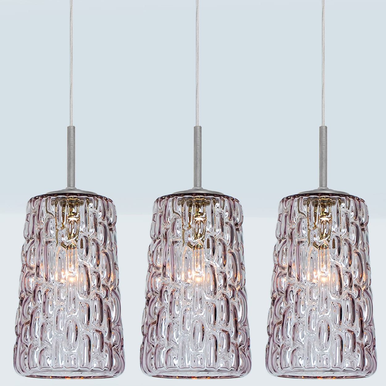 Several Purple Glass Chrome Pendant Lights in Style of Kalmar, 1950s - Image 1