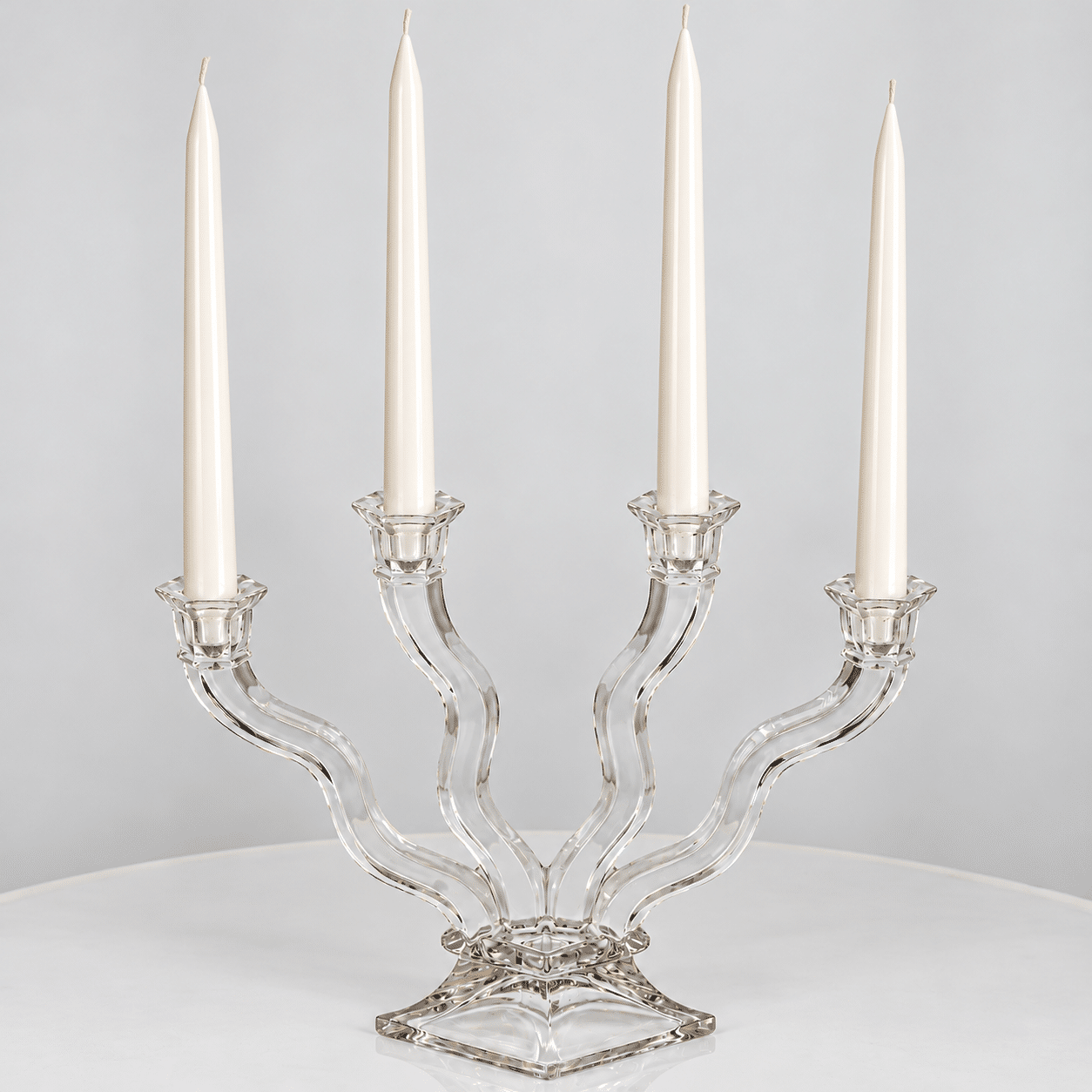 One of the Two 4 Arms Lead Crystal Glass Candelabras, Germany 1970 - Image 4