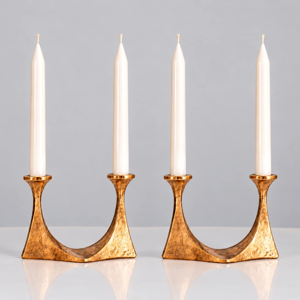 1 of the 2 Arm Bronze Handcrafted Table Candlesticks Tharjes, 1950 - Image 2