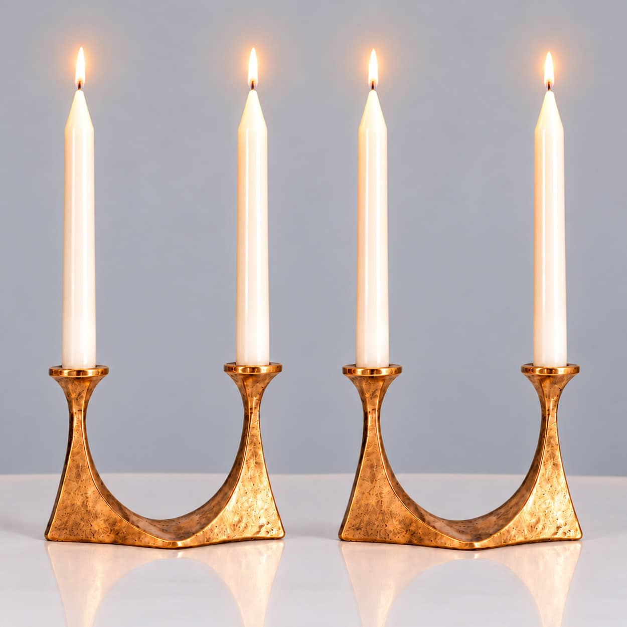 1 of the 2 Arm Bronze Handcrafted Table Candlesticks Tharjes, 1950 - Image 1
